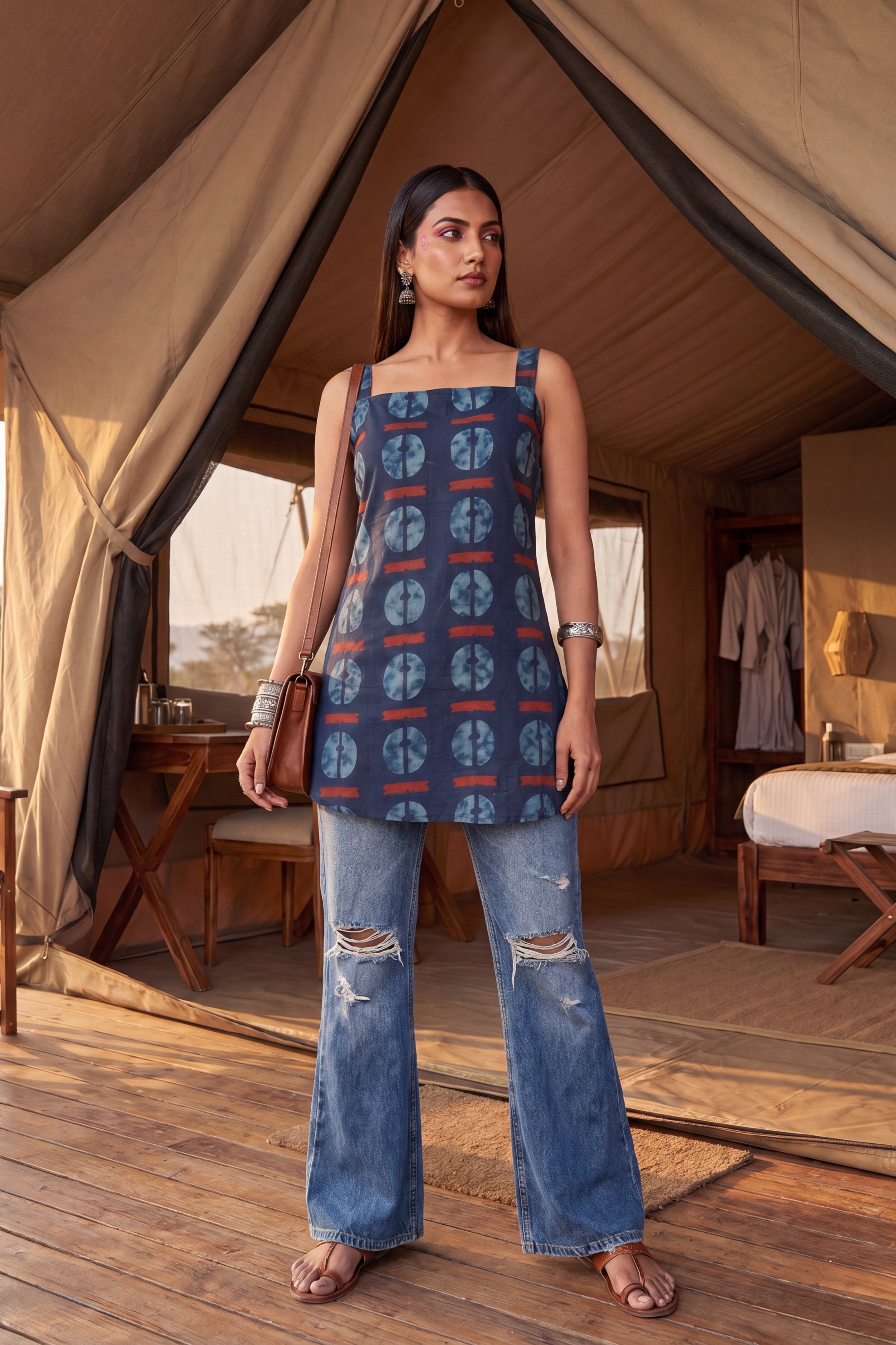 Atelier Cobalt Square Neck Cotton Top