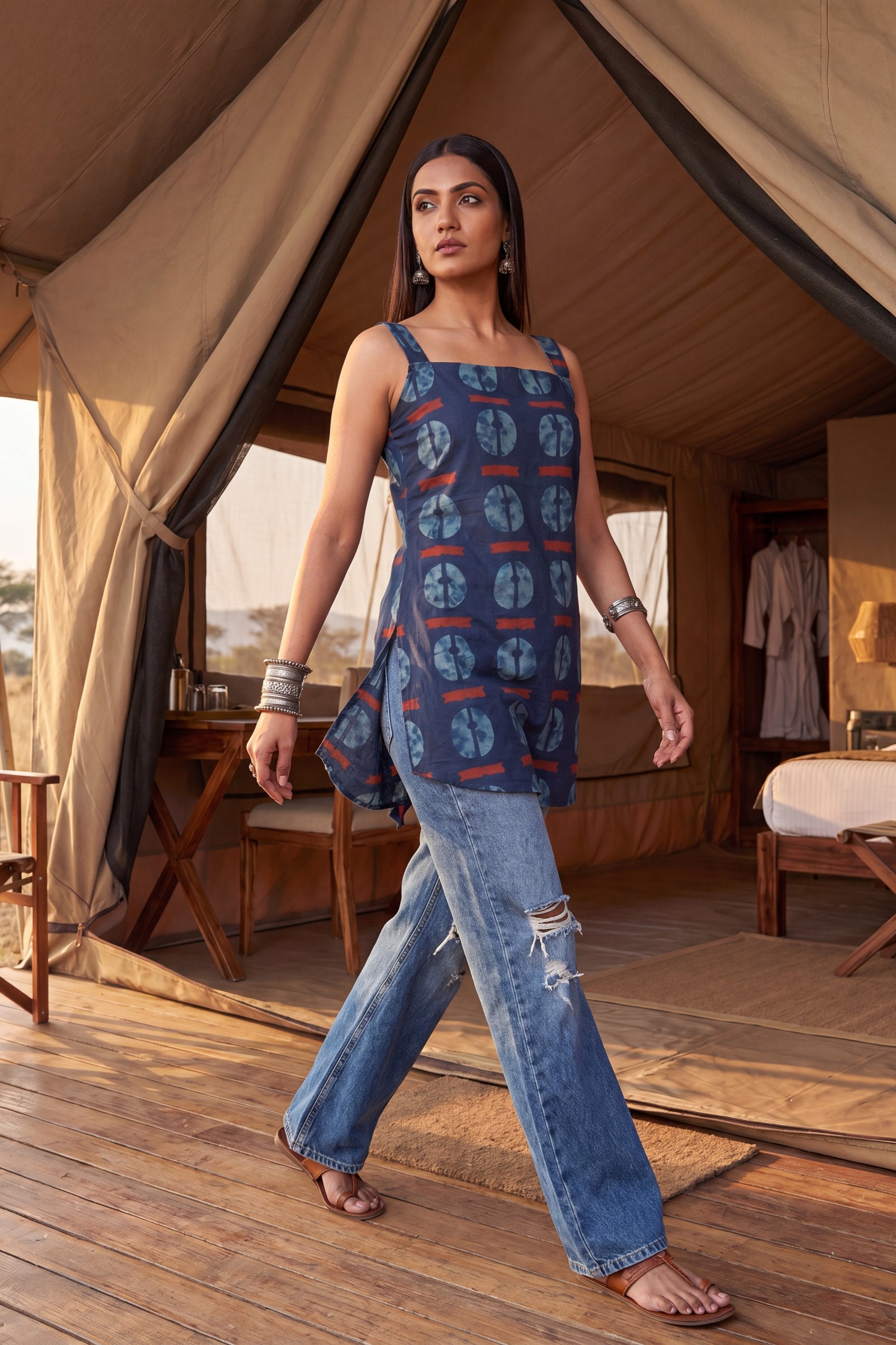 Atelier Cobalt Square Neck Cotton Top