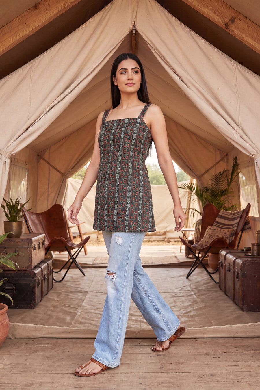 Safari Trail Green Square Neck Cotton Top — image 4