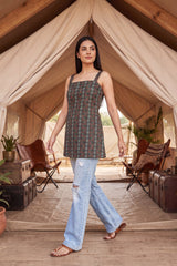 Safari Trail Green Square Neck Cotton Top