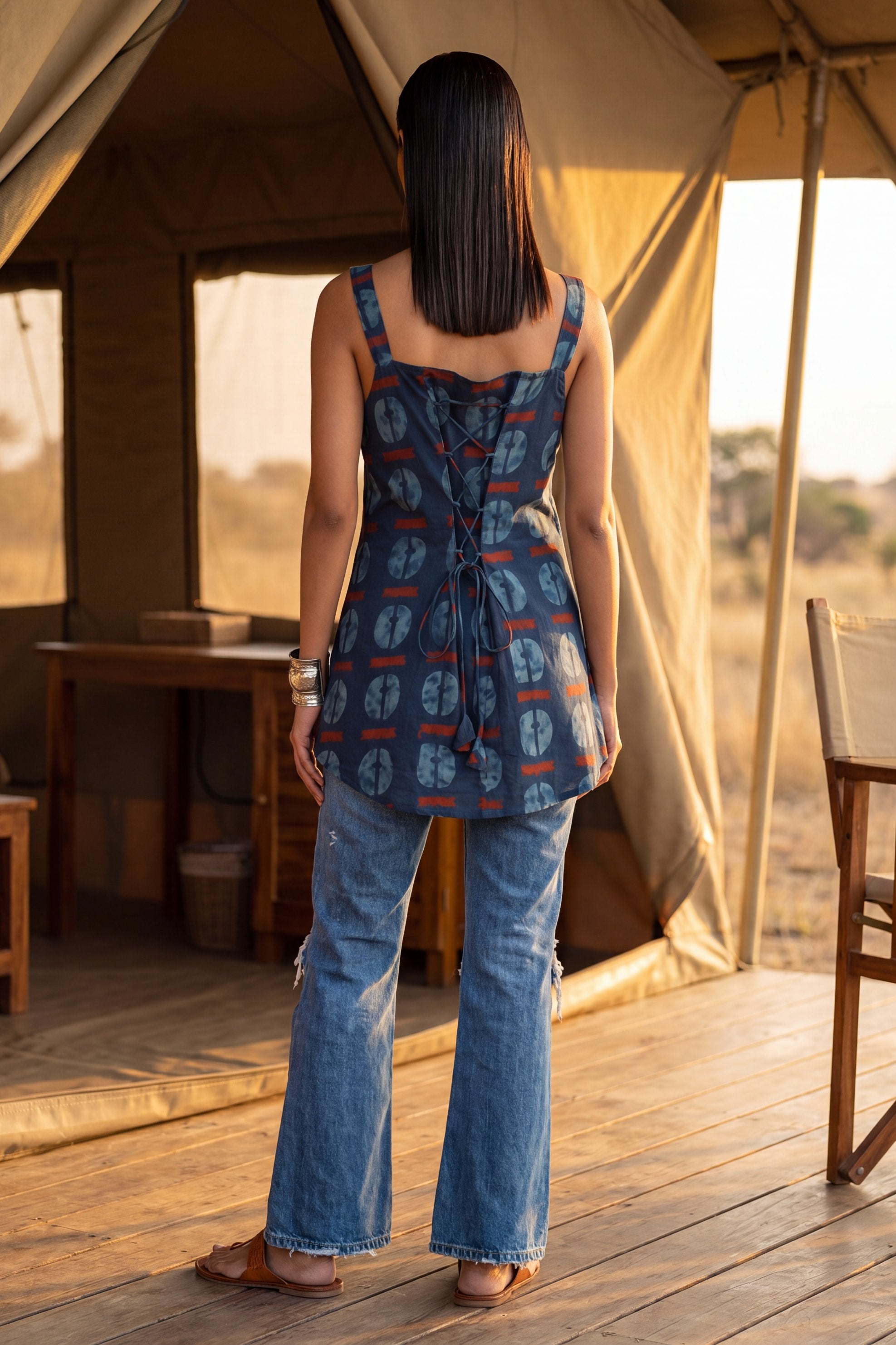 Atelier Cobalt Square Neck Cotton Top