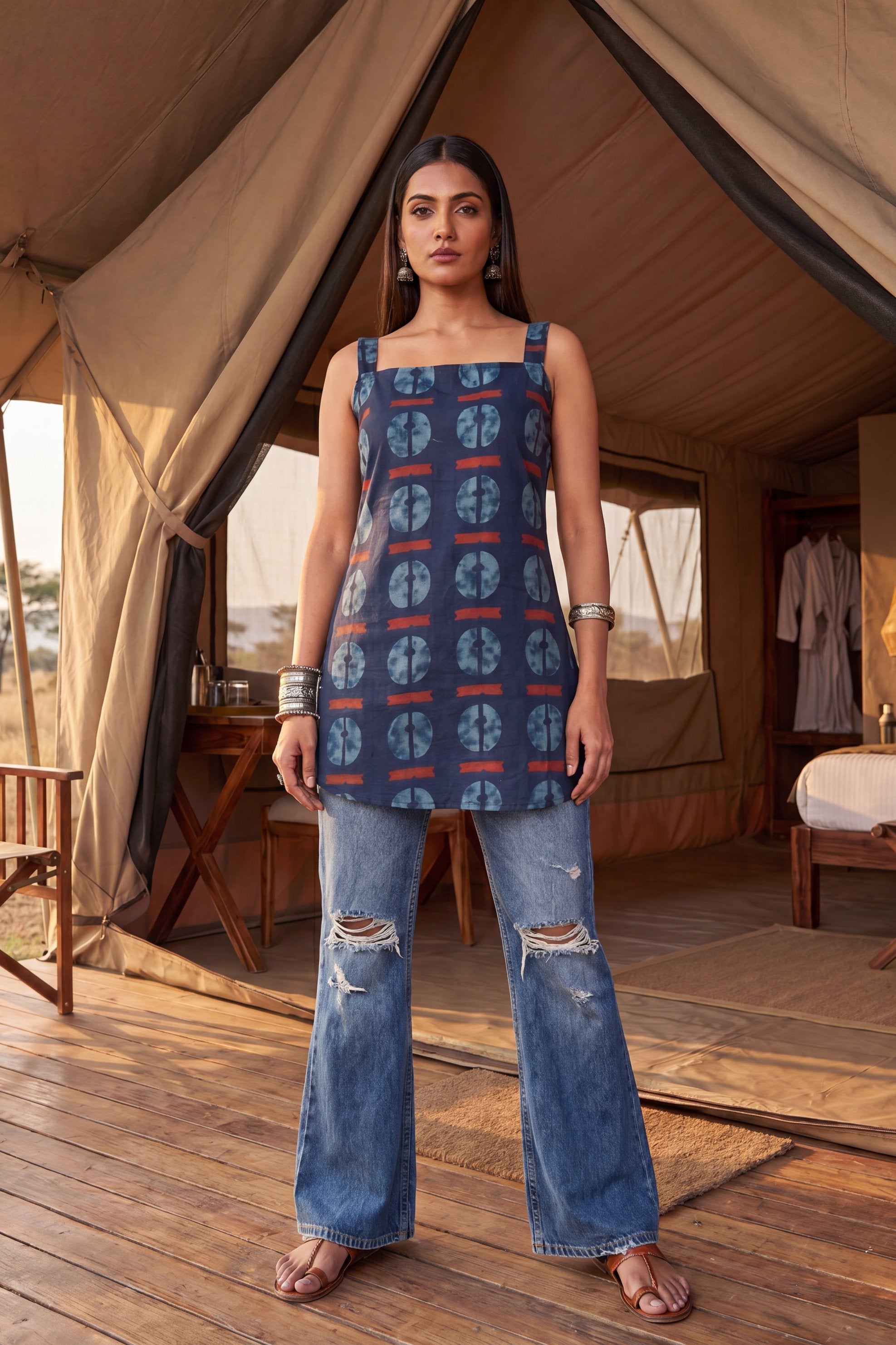 Atelier Cobalt Square Neck Cotton Top