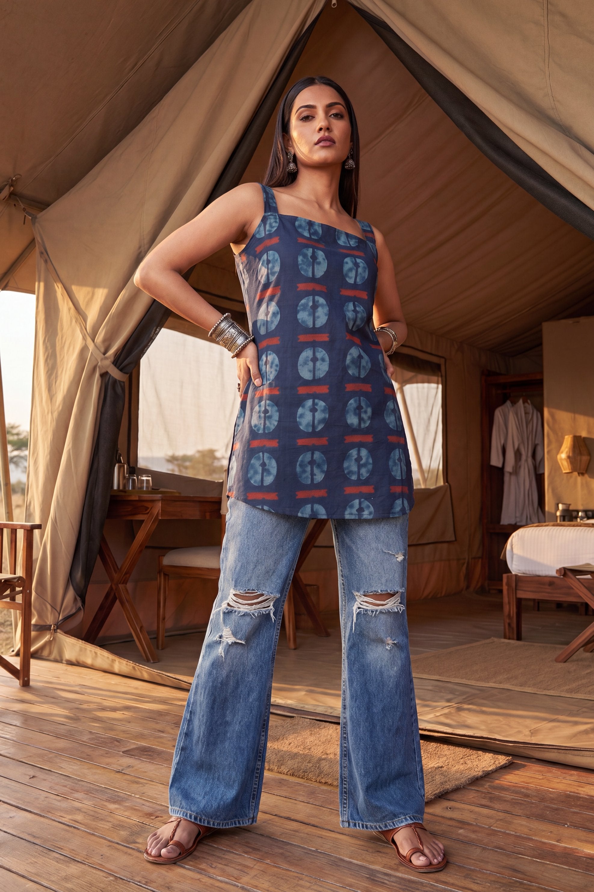 Atelier Cobalt Square Neck Cotton Top