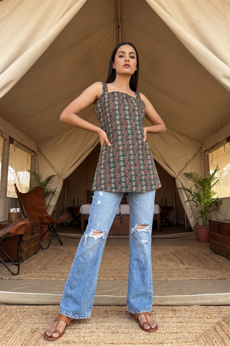 Safari Trail Green Square Neck Cotton Top — image 6