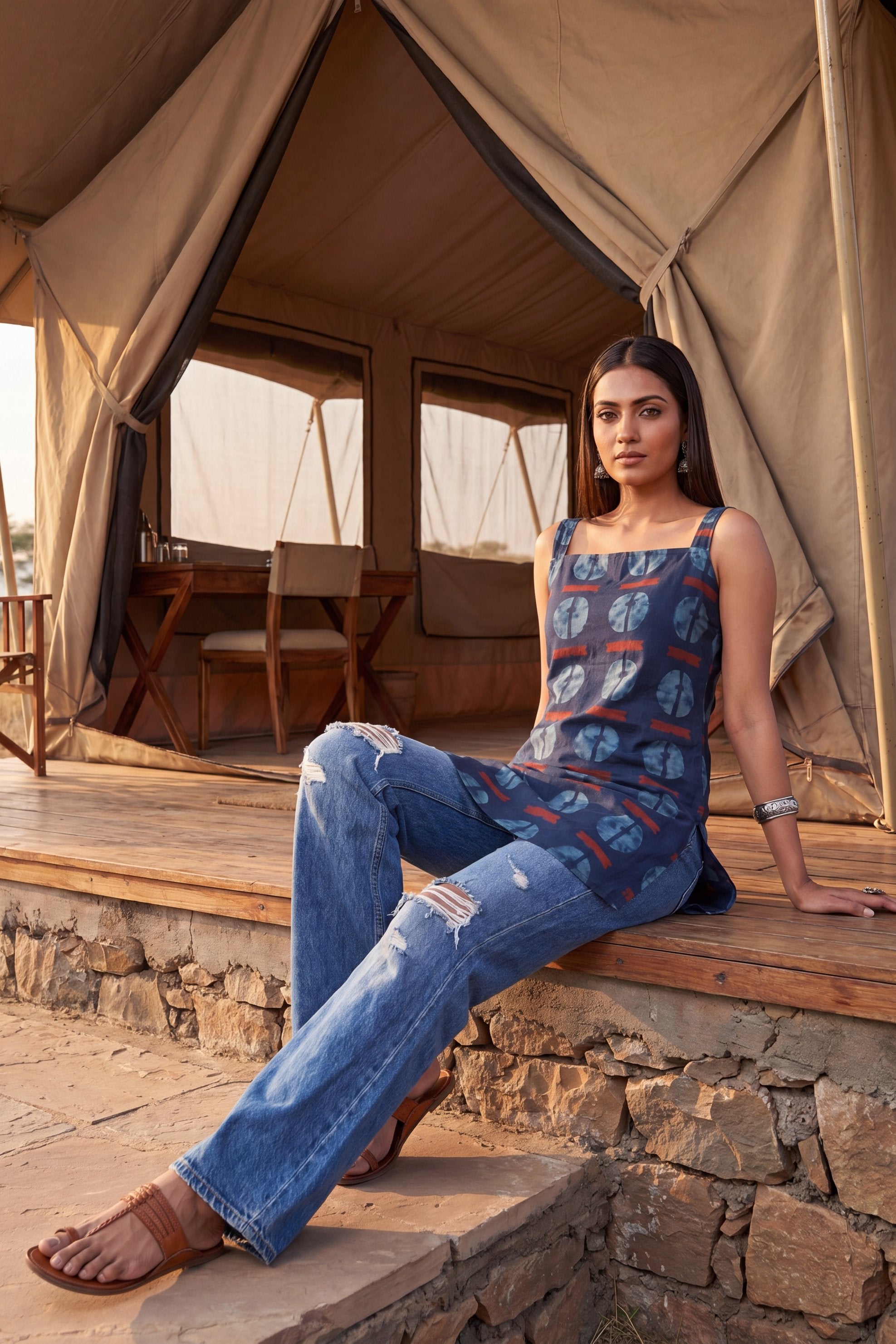 Atelier Cobalt Square Neck Cotton Top