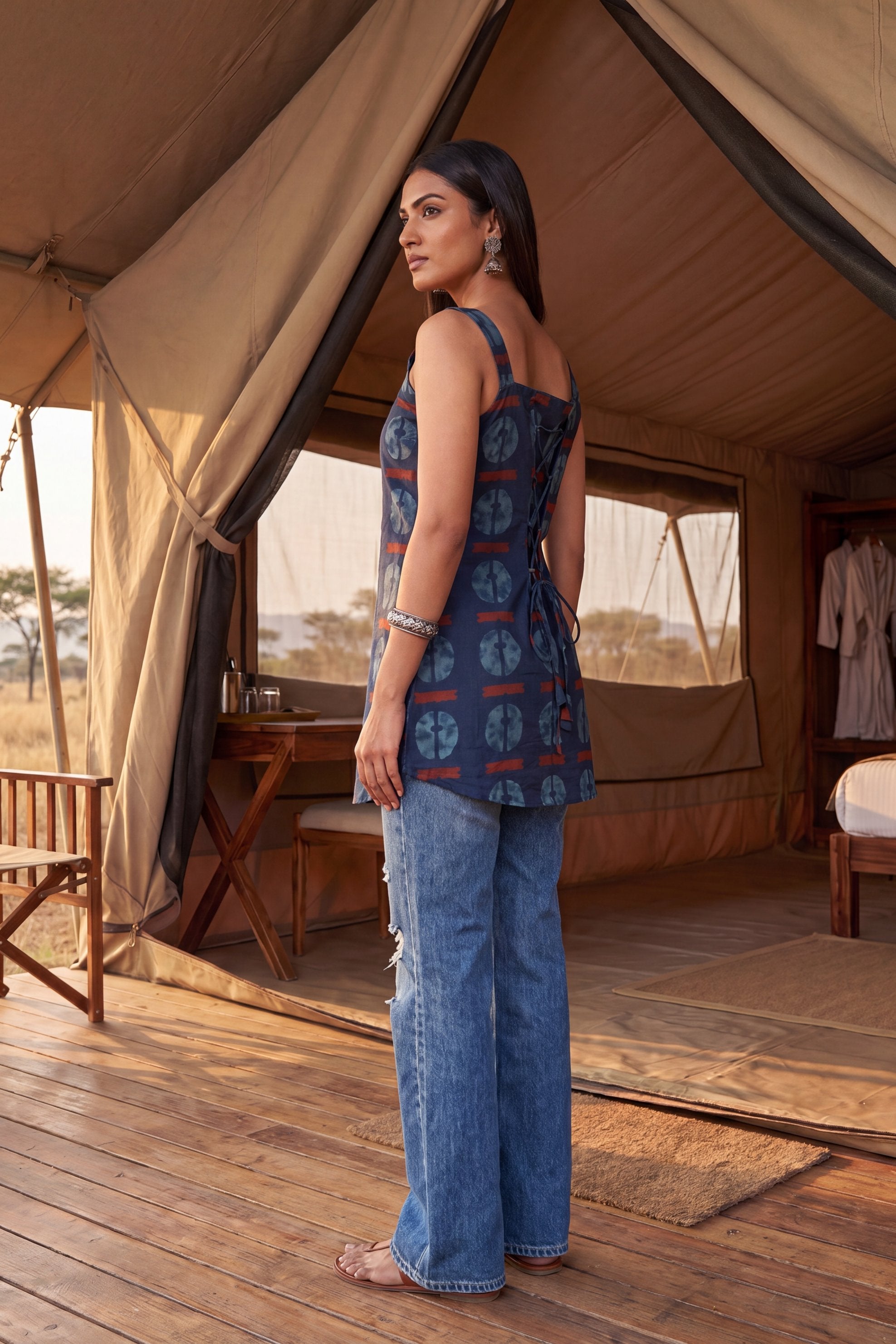 Atelier Cobalt Square Neck Cotton Top