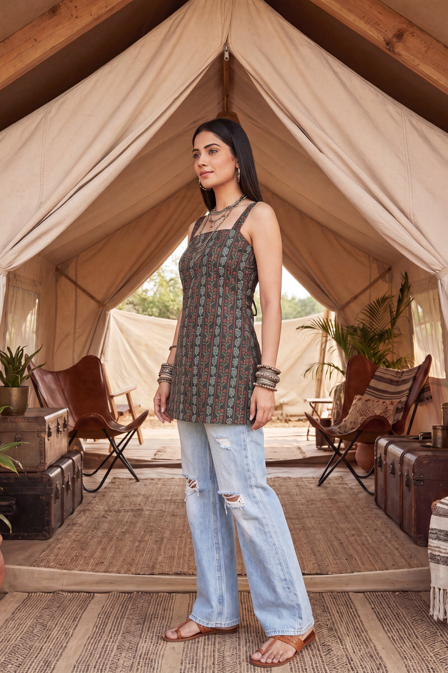 Safari Trail Green Square Neck Cotton Top — image 8