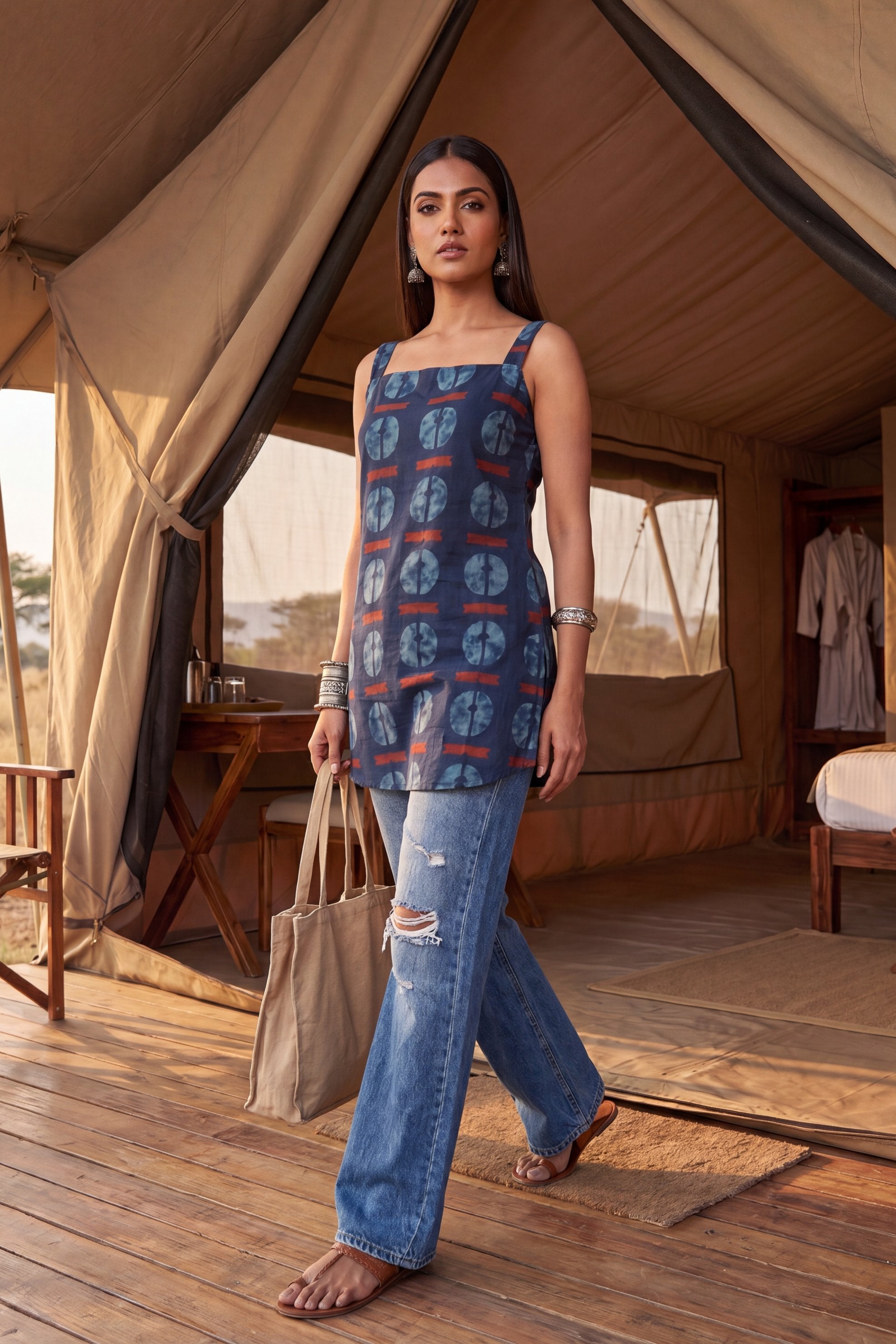 Atelier Cobalt Square Neck Cotton Top