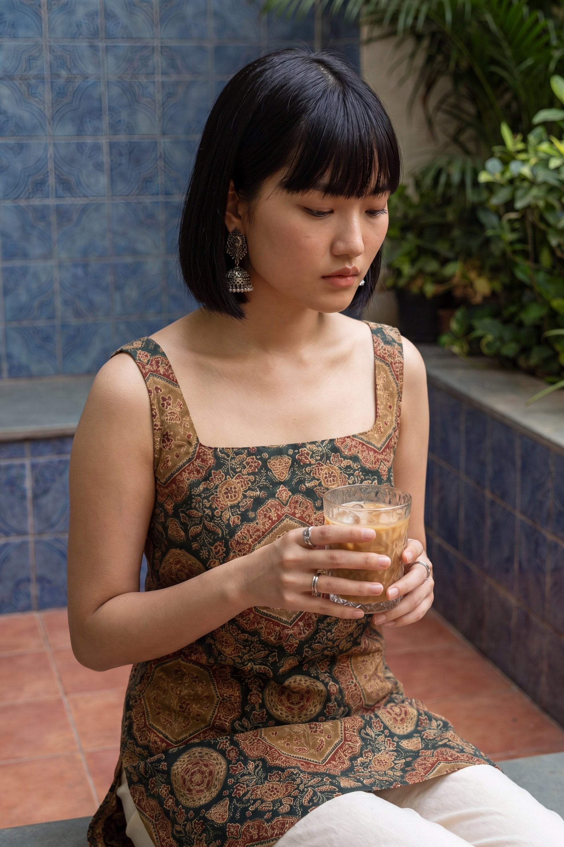 Editorial Sage Green Square Neck Cotton Top