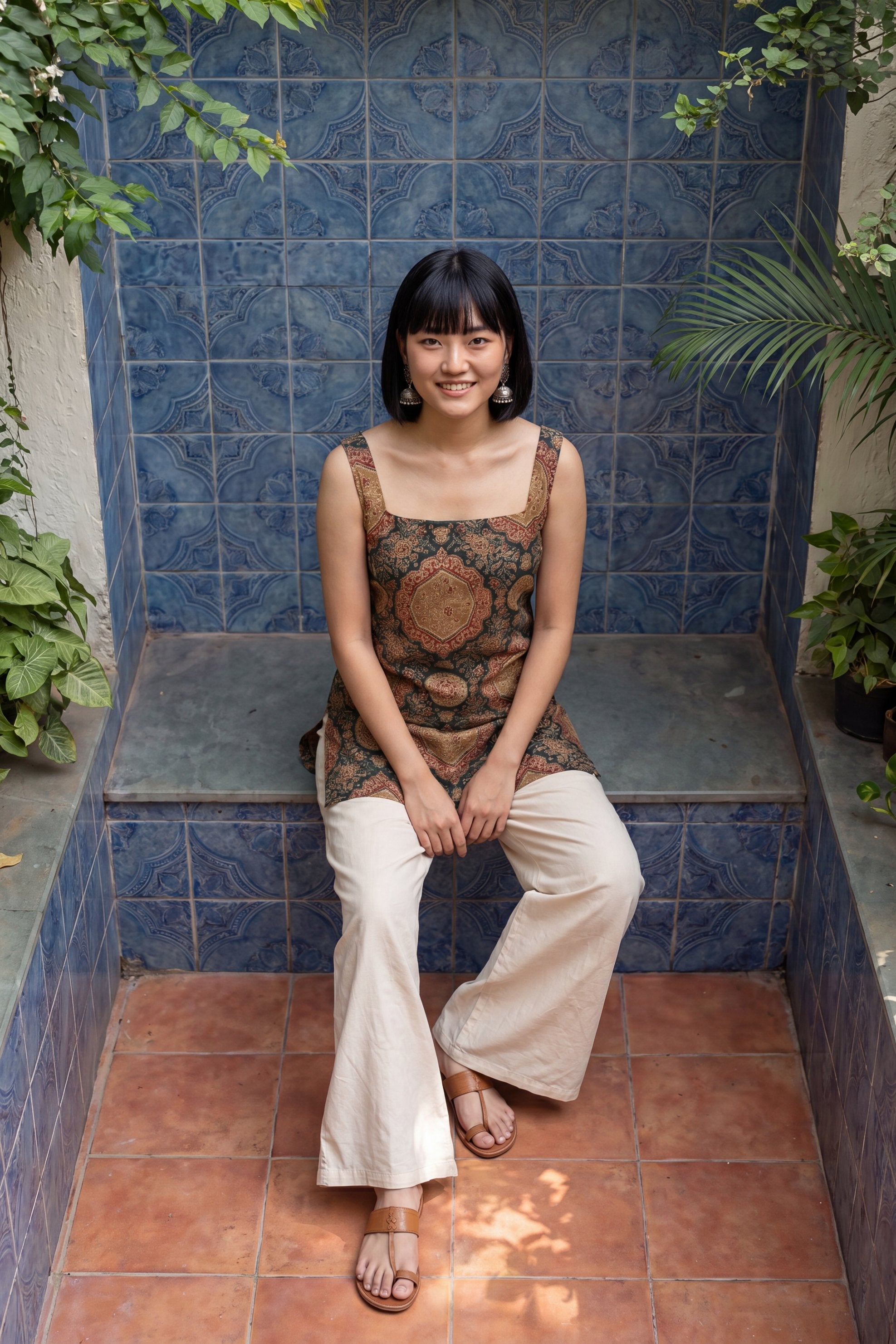 Editorial Sage Green Square Neck Cotton Top
