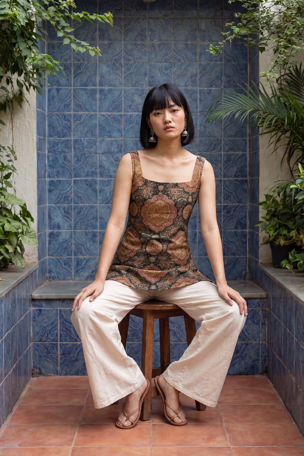 Editorial Sage Green Square Neck Cotton Top