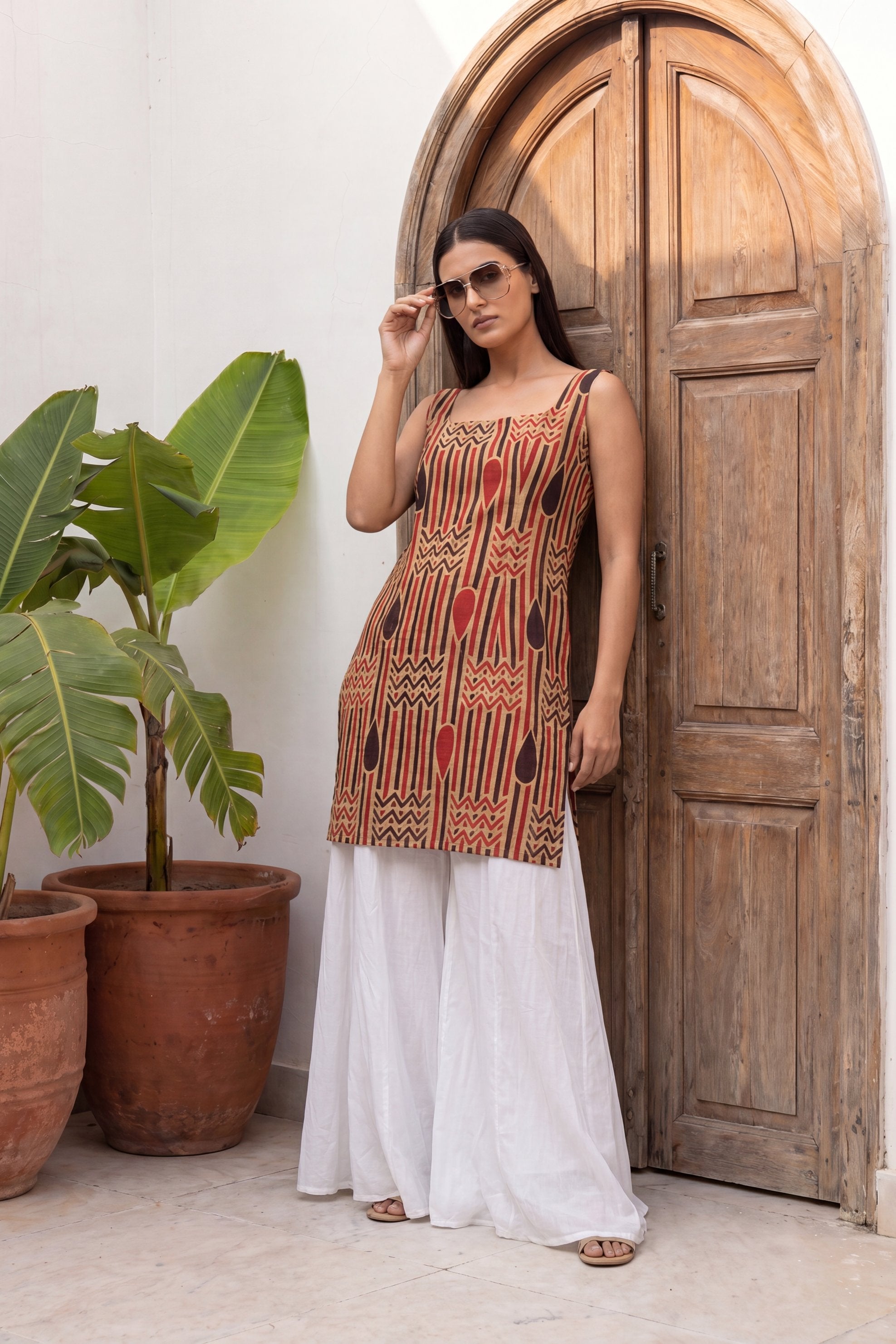 Alleyway Sand Beige Square Neck Cotton Top
