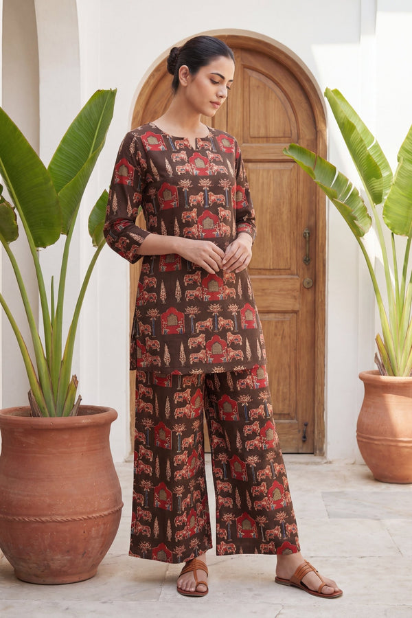 Royal Pichwai Brown Cotton Co-ord Set