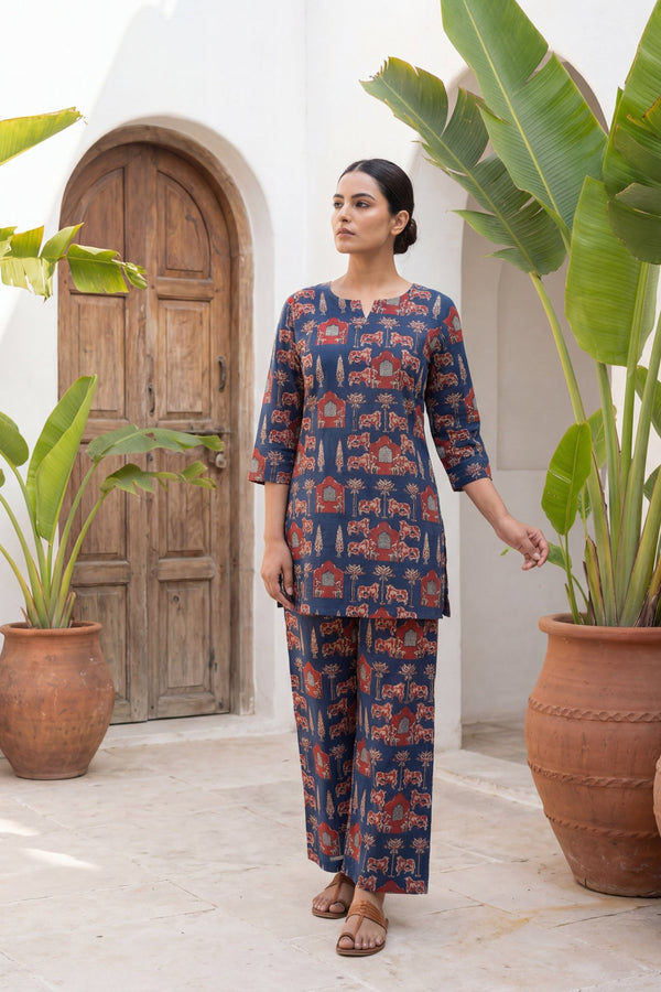 Pichwai Heritage Indigo Cotton Co-ord Set