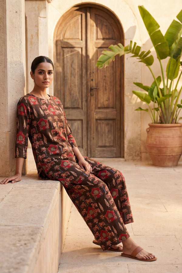Royal Pichwai Brown Cotton Co-ord Set