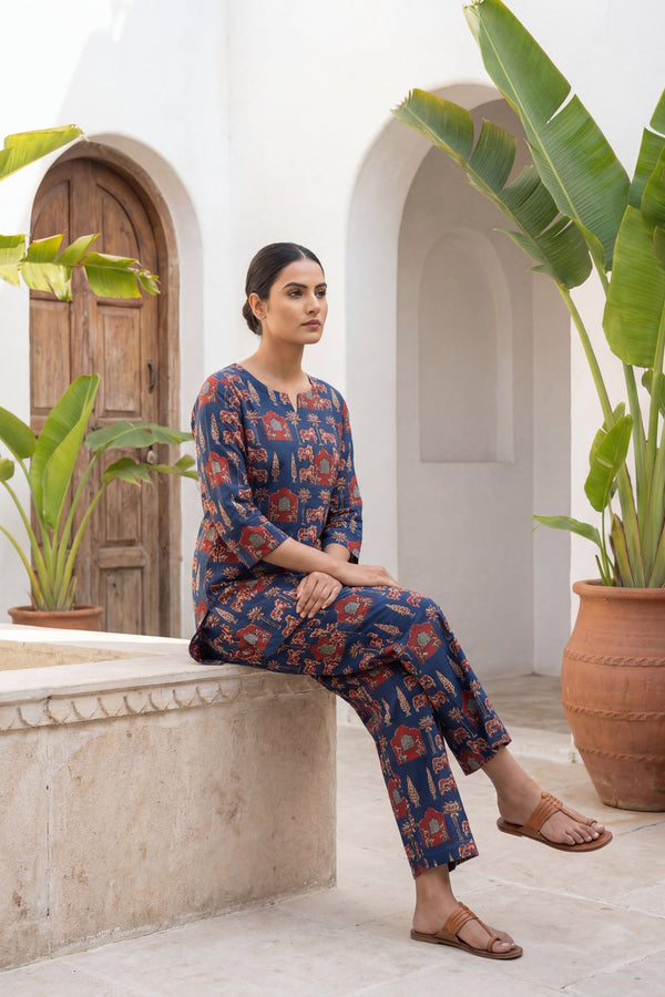 Pichwai Heritage Indigo Cotton Co-ord Set