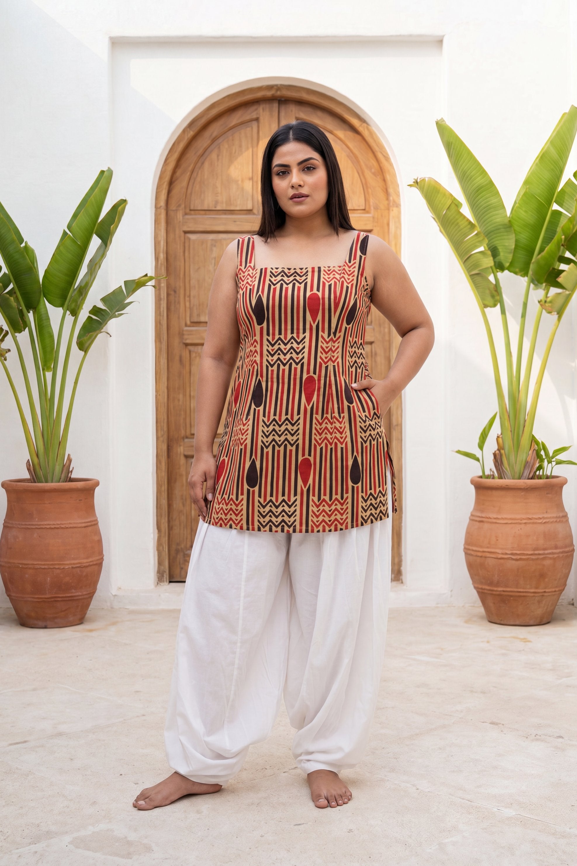 Alleyway Sand Beige Square Neck Cotton Top