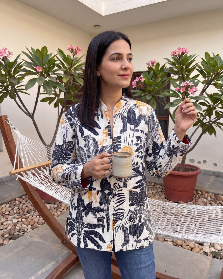 Alabaster Frond Cotton Reversible Quilted Jacket — image 3