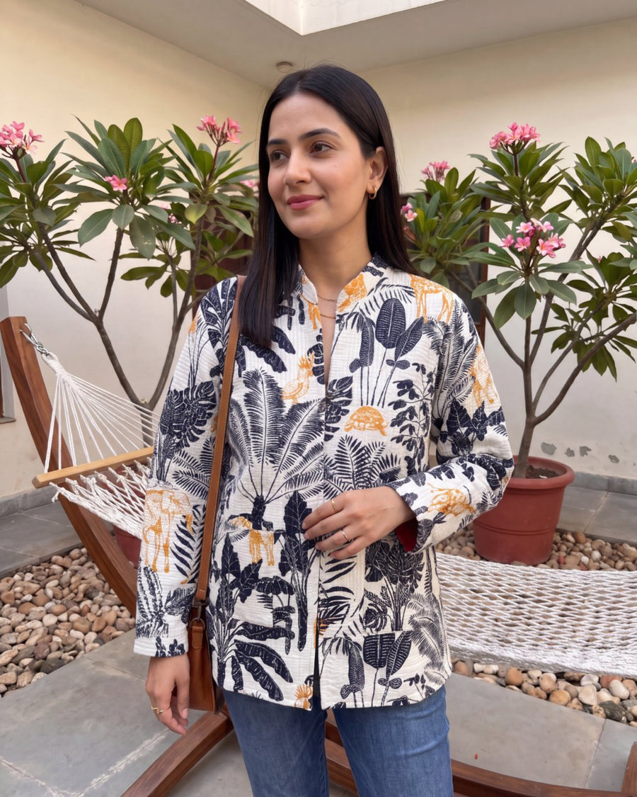 Alabaster Frond Cotton Reversible Quilted Jacket — image 4