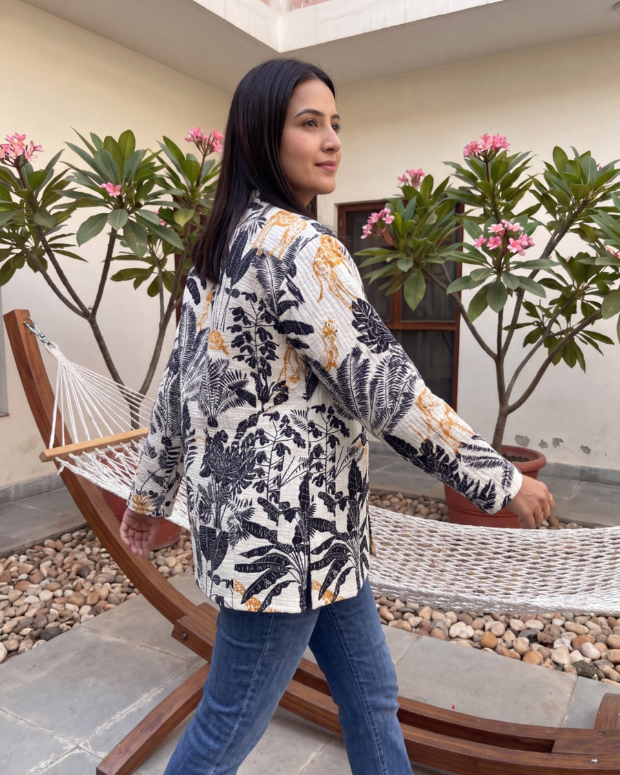 Alabaster Frond Cotton Reversible Quilted Jacket — image 5