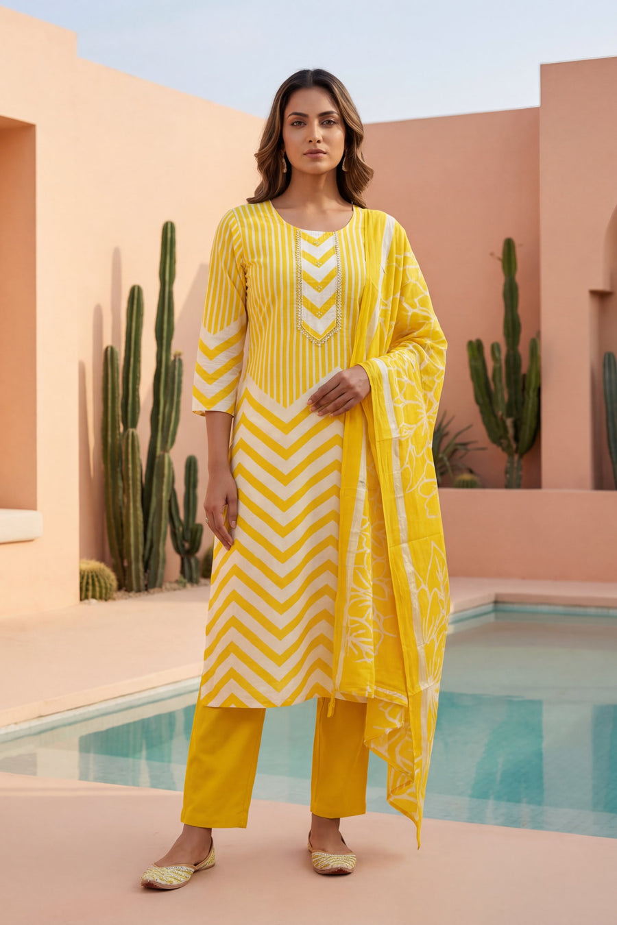 Solar Zigzag Bloom Chevron Cotton Dupatta Set — image 8