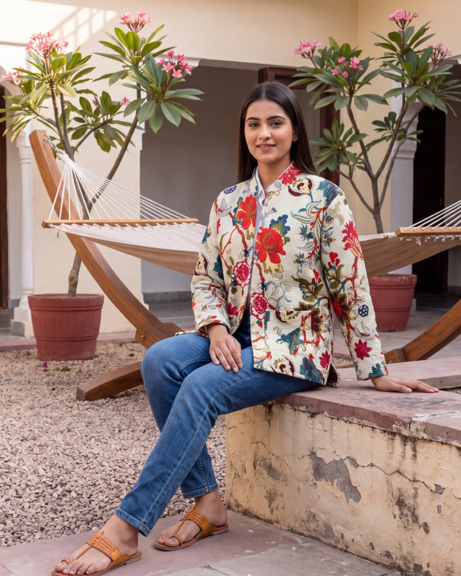 Buttermilk Chintz Cotton Reversible Quilted Jacket — image 5