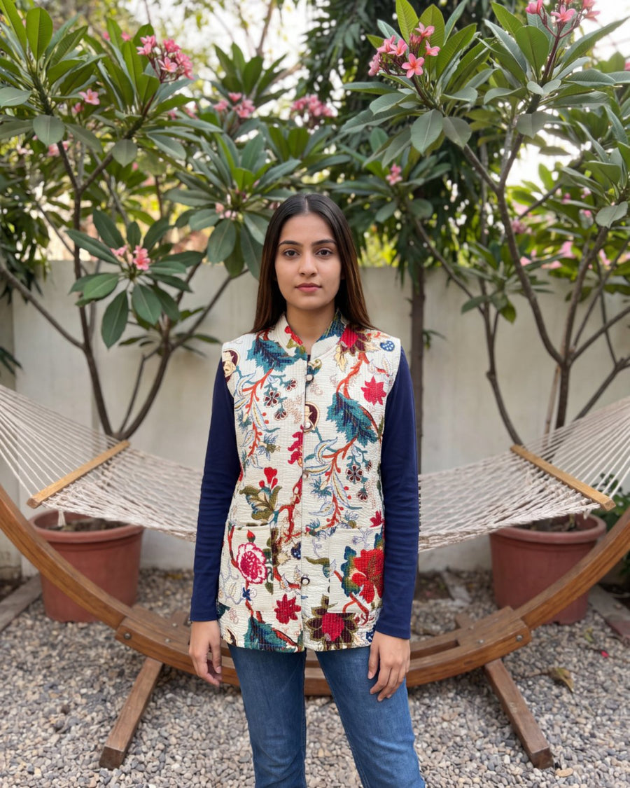 Chalk Aviary Cotton Reversible Quilted Jacket Vest — image 2