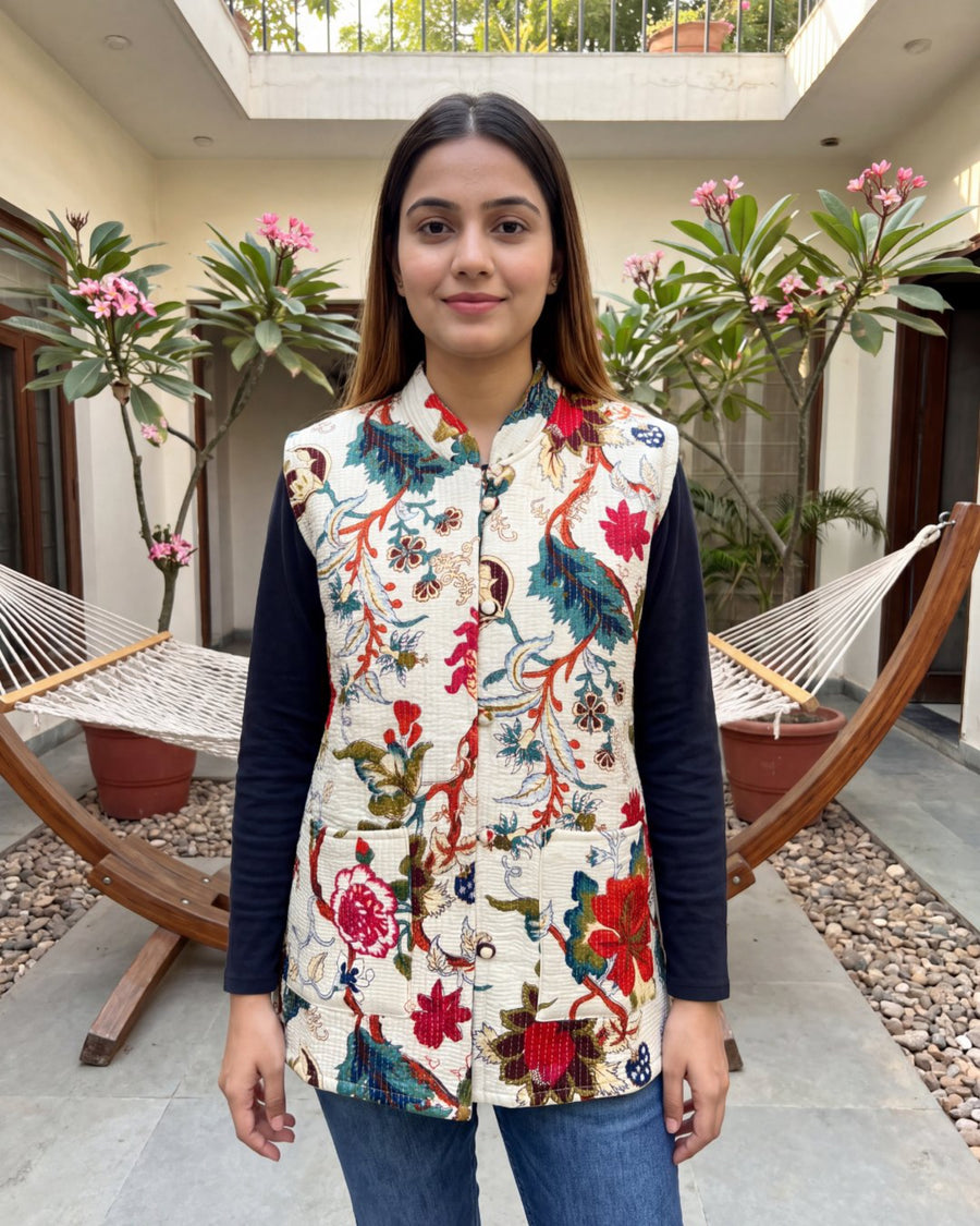 Chalk Aviary Cotton Reversible Quilted Jacket Vest — image 3