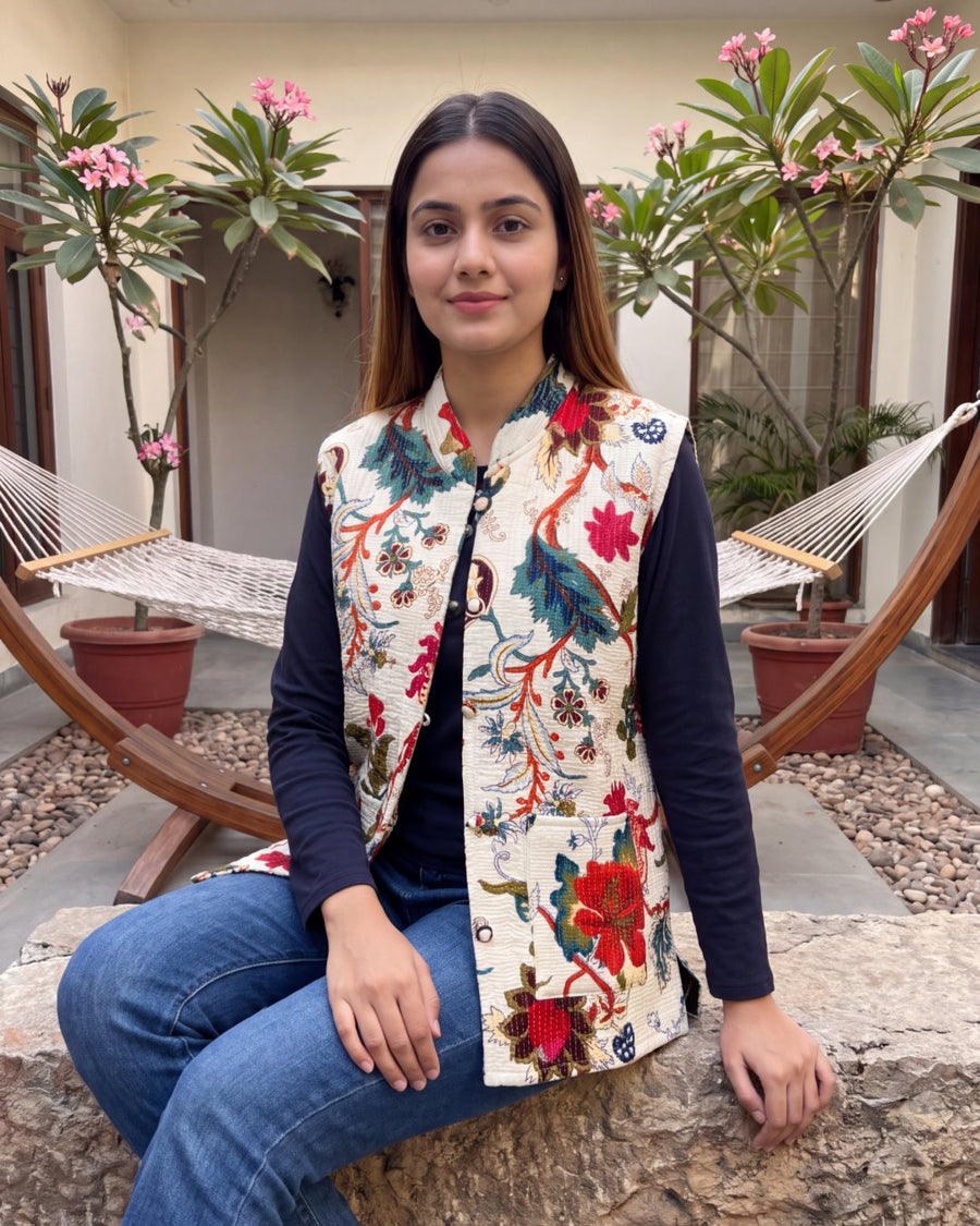 Chalk Aviary Cotton Reversible Quilted Jacket Vest — image 4