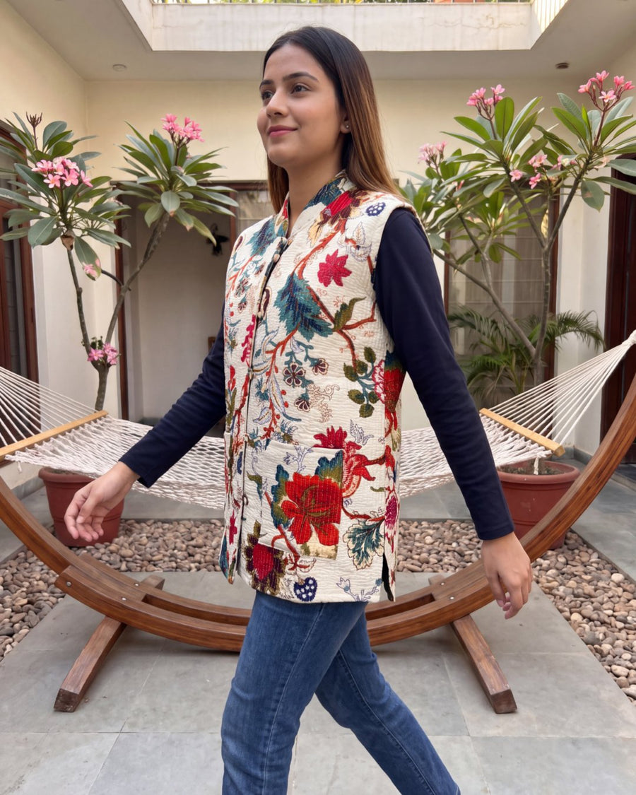 Chalk Aviary Cotton Reversible Quilted Jacket Vest — image 5