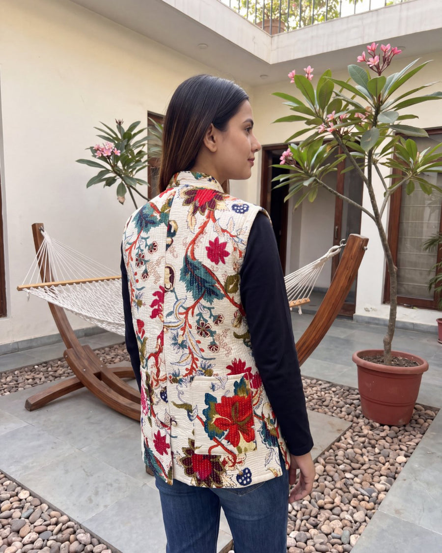 Chalk Aviary Cotton Reversible Quilted Jacket Vest — image 8
