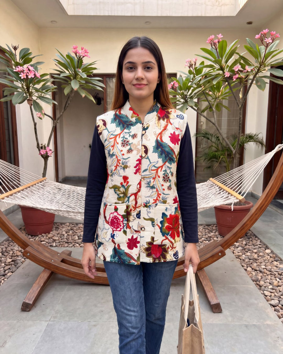 Chalk Aviary Cotton Reversible Quilted Jacket Vest — image 9