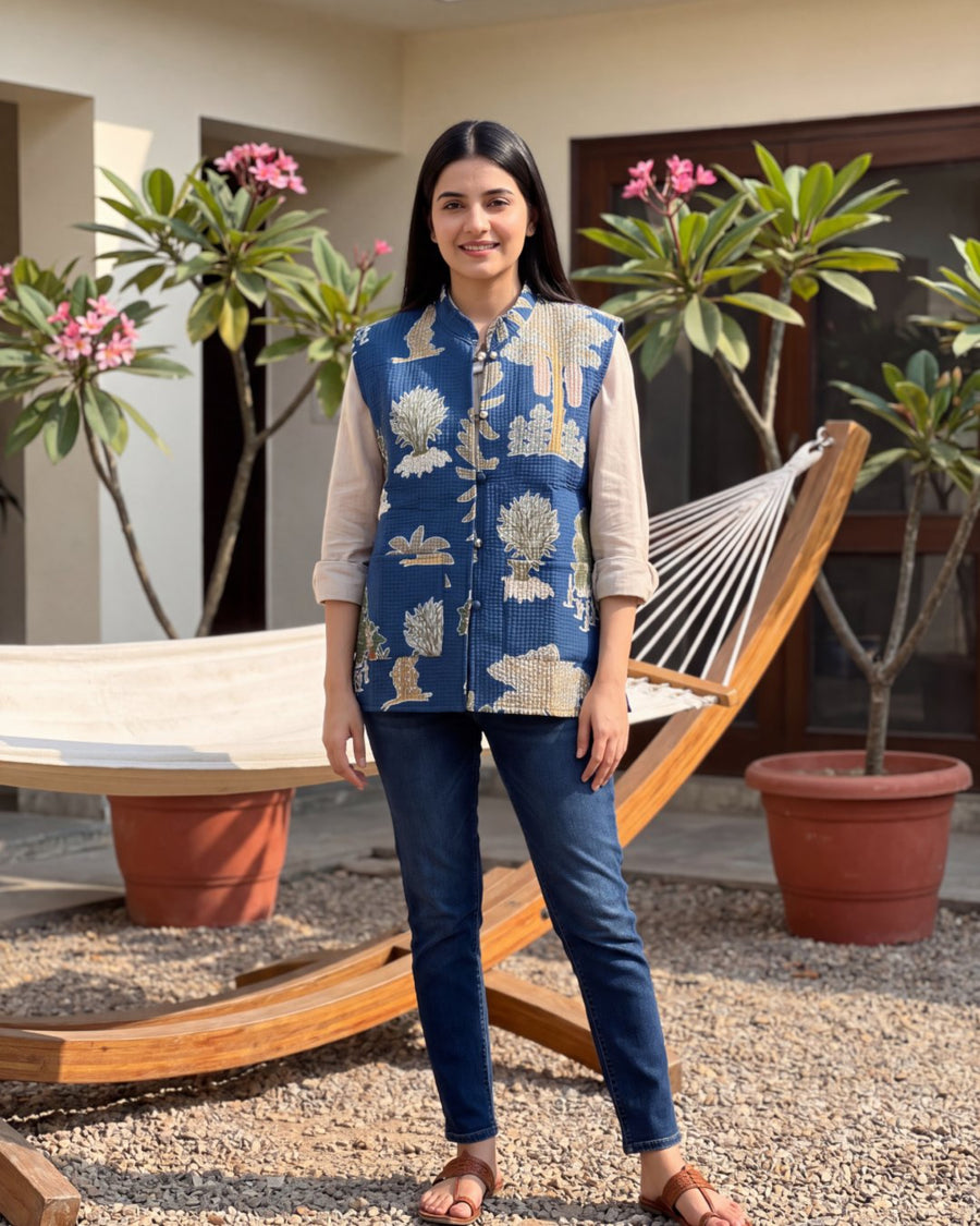 Marine Rosette Cotton Reversible Quilted Jacket Vest — image 2