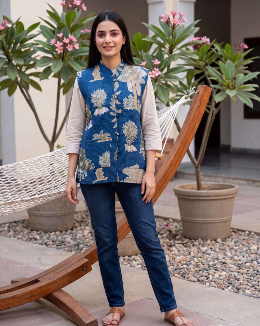 Marine Rosette Cotton Reversible Quilted Jacket Vest — image 3