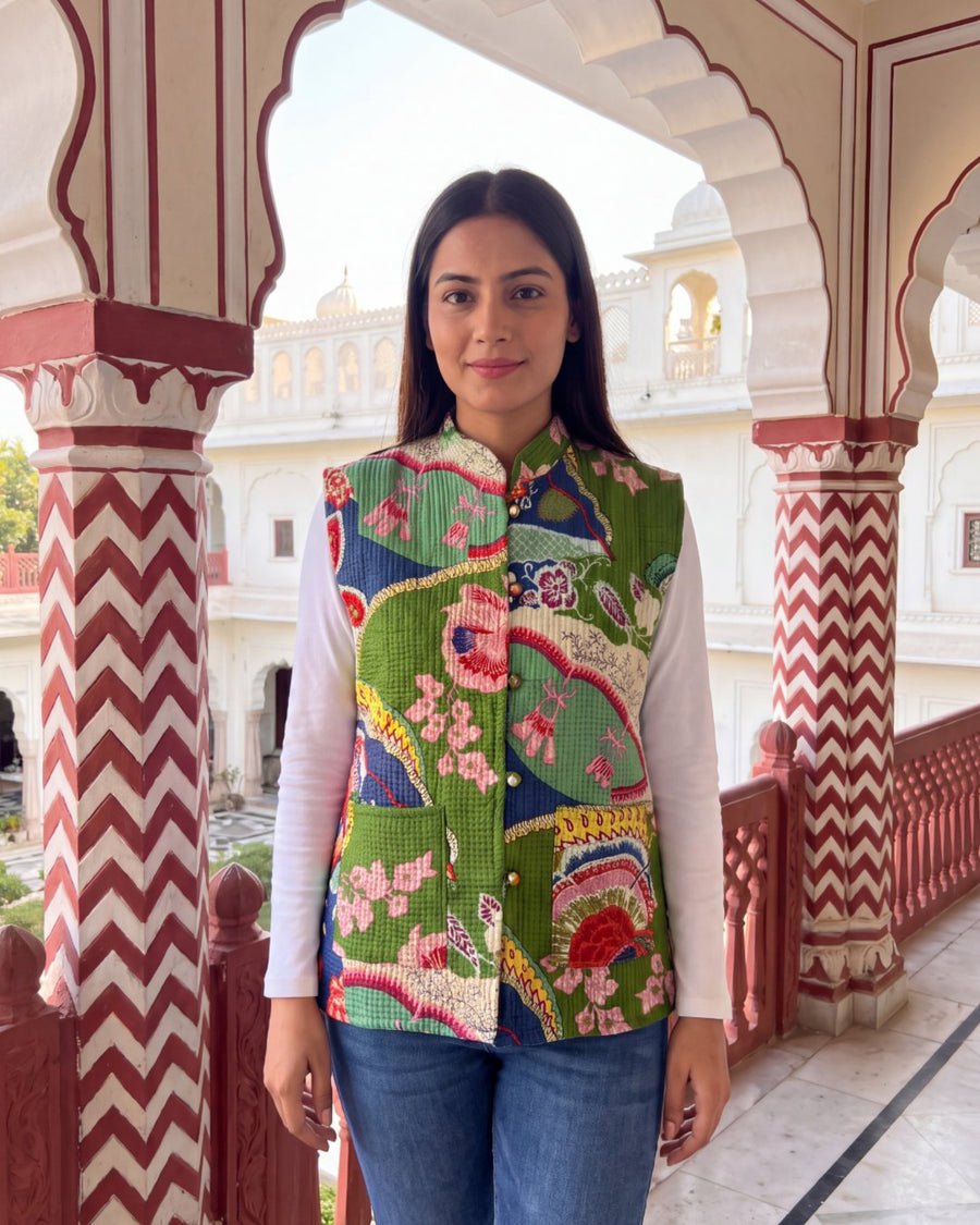 Parrot Plumage Cotton Reversible Quilted Jacket Vest — image 2