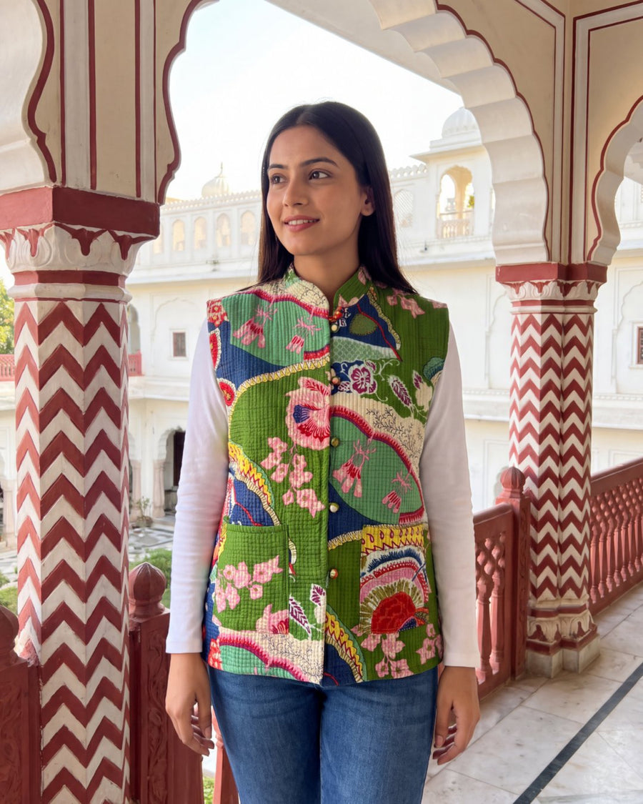 Parrot Plumage Cotton Reversible Quilted Jacket Vest — image 3