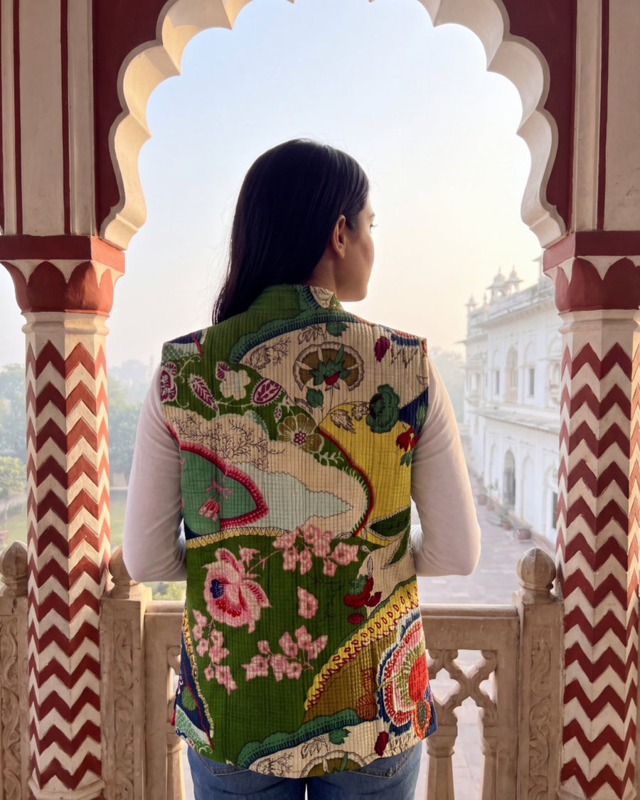Parrot Plumage Cotton Reversible Quilted Jacket Vest — image 7