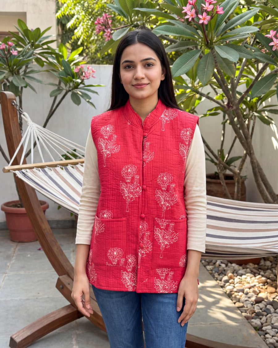 Vermilion Sprigs Cotton Reversible Quilted Jacket Vest — image 2
