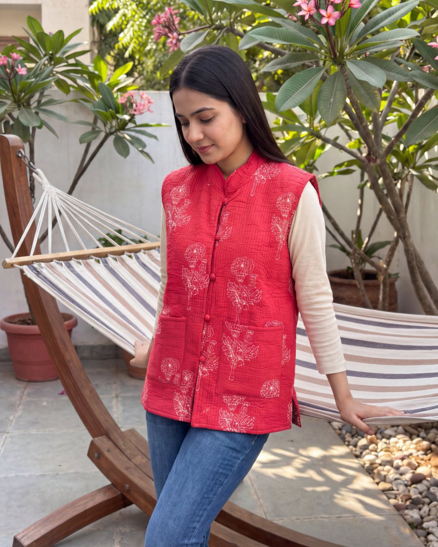 Vermilion Sprigs Cotton Reversible Quilted Jacket Vest — image 3