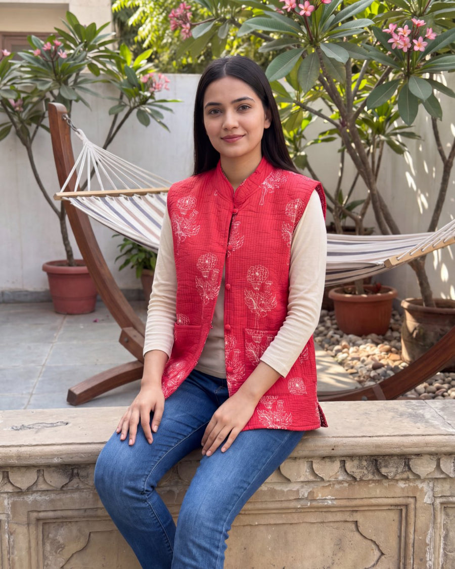 Vermilion Sprigs Cotton Reversible Quilted Jacket Vest — image 4