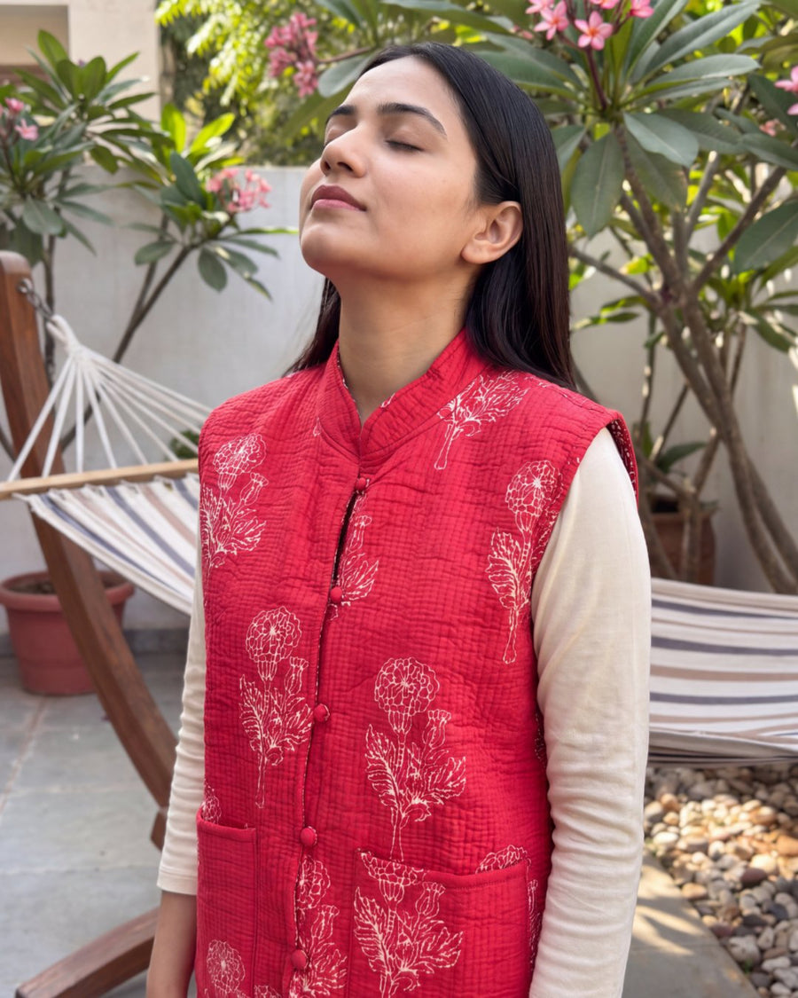 Vermilion Sprigs Cotton Reversible Quilted Jacket Vest — image 7