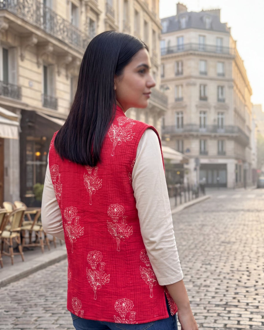 Vermilion Sprigs Cotton Reversible Quilted Jacket Vest — image 8