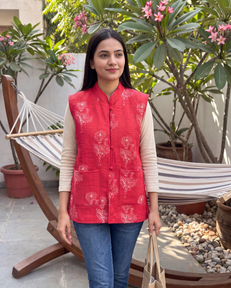 Vermilion Sprigs Cotton Reversible Quilted Jacket Vest — image 9
