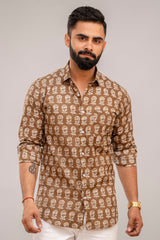 Cotton Brown Floral Shirt for Men - Hukum Jaipur