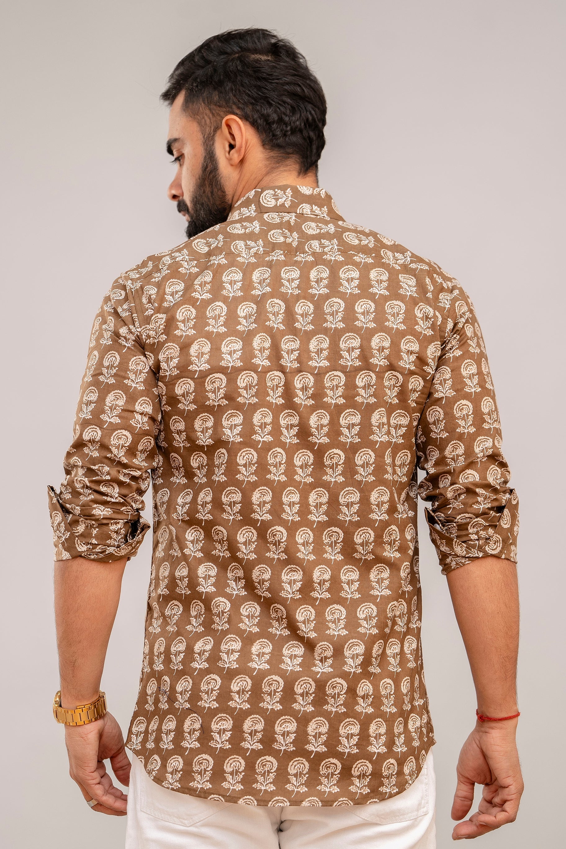 Cotton Brown Floral Shirt for Men - Hukum Jaipur