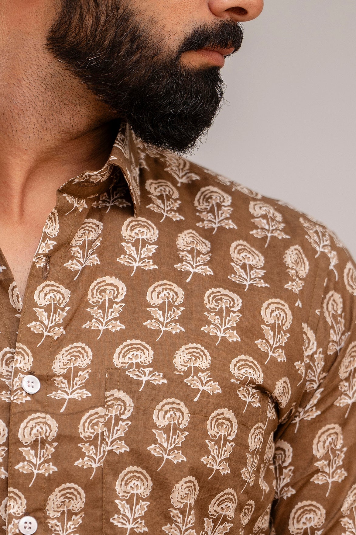 Cotton Brown Floral Shirt for Men - Hukum Jaipur