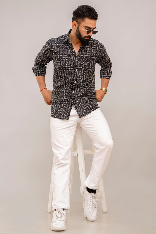Classic Black Abstract Print Cotton Shirt - Me&My