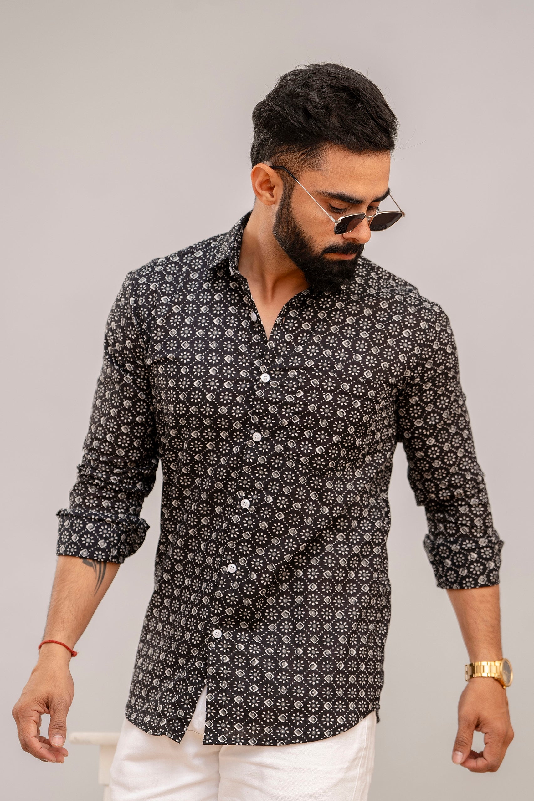 Classic Black Abstract Print Cotton Shirt - Hukum Jaipur