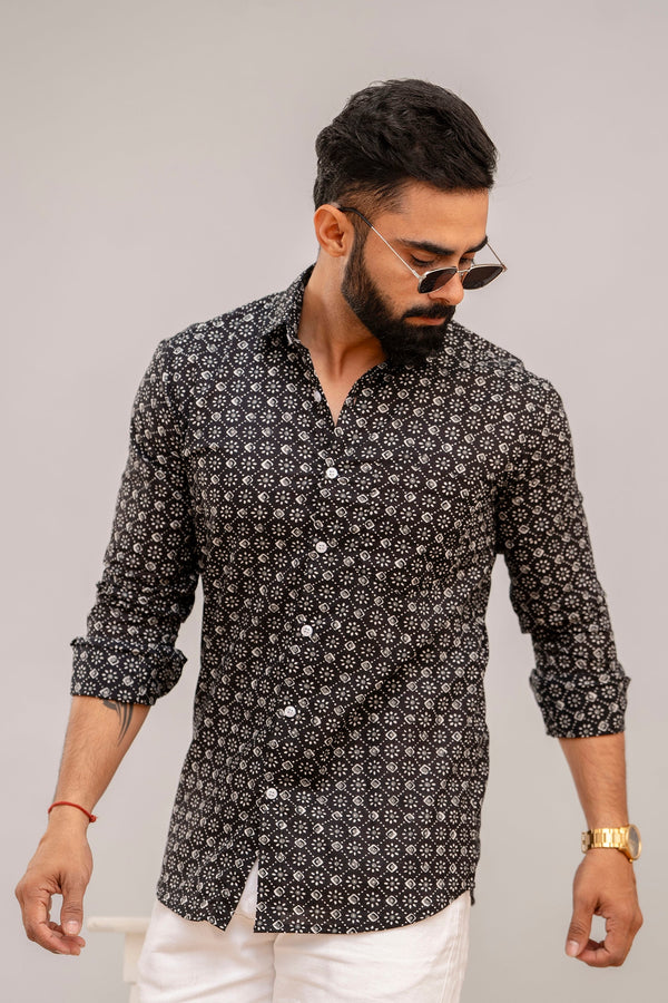 Classic Black Abstract Print Cotton Shirt