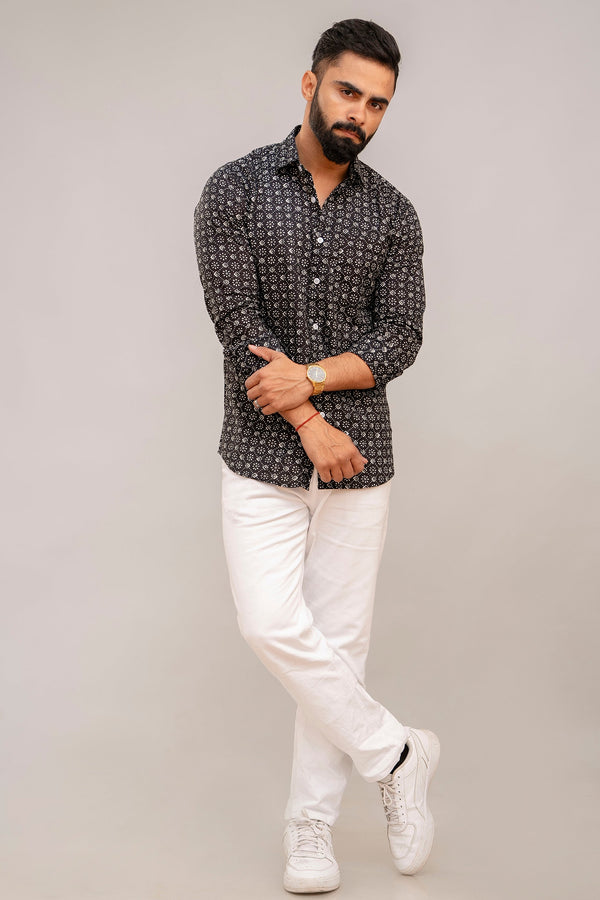 Classic Black Abstract Print Cotton Shirt